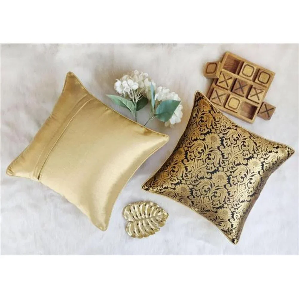 Black Gold Floral Brocade Pillow Covers 18x18 Set of 2 Decorative Cushion Covers
